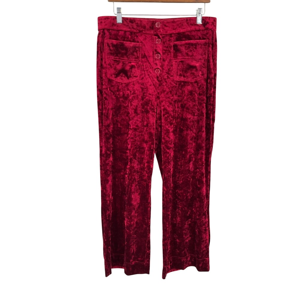 Halara Pants Womens XL Petite Red Crushed Velvet Wide Leg Cargo Utility Holiday